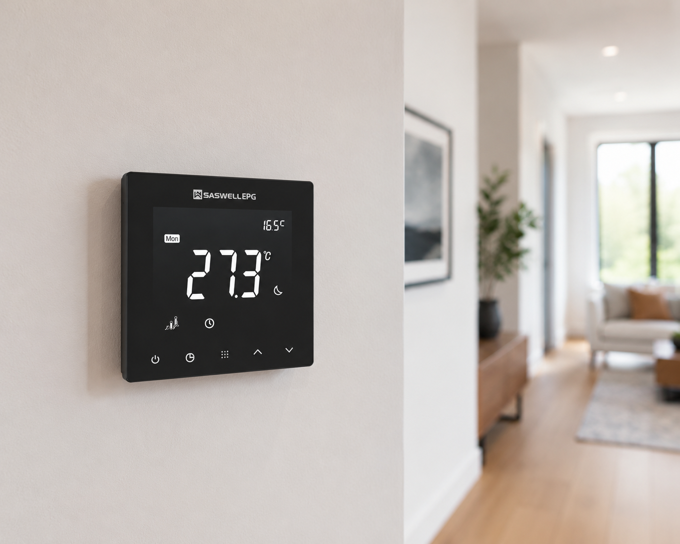Saswell 922 digitalni termostat 16A za električno podno grijanje (crni)